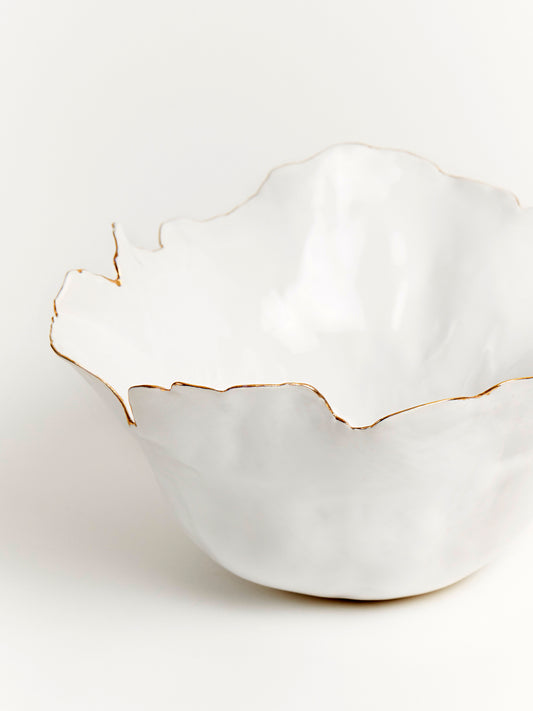 Small Organic White Bowl with Gold Edge